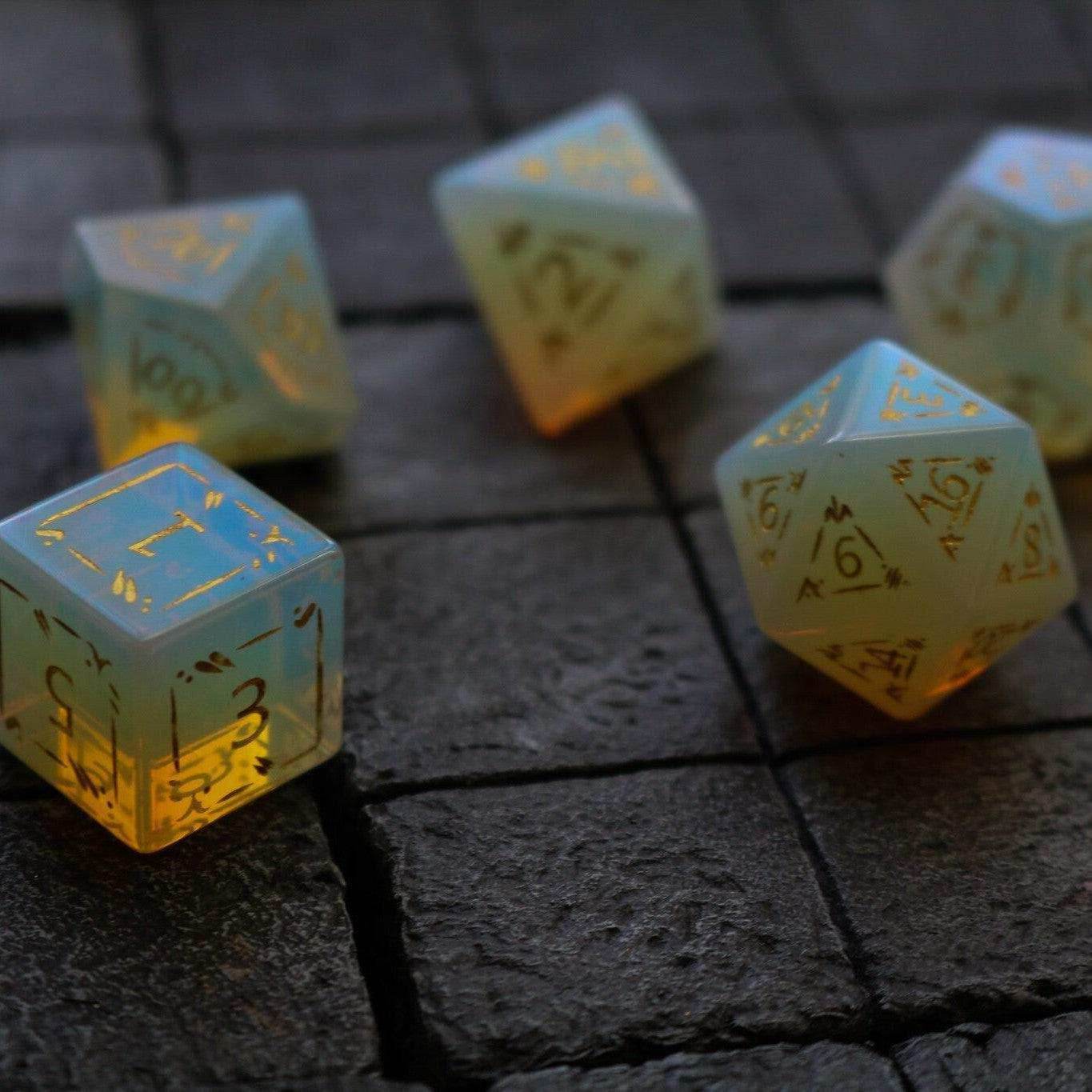 Dragon Shield Opalite Gemstone DND Dice Set - Full Set And Free Dice Box