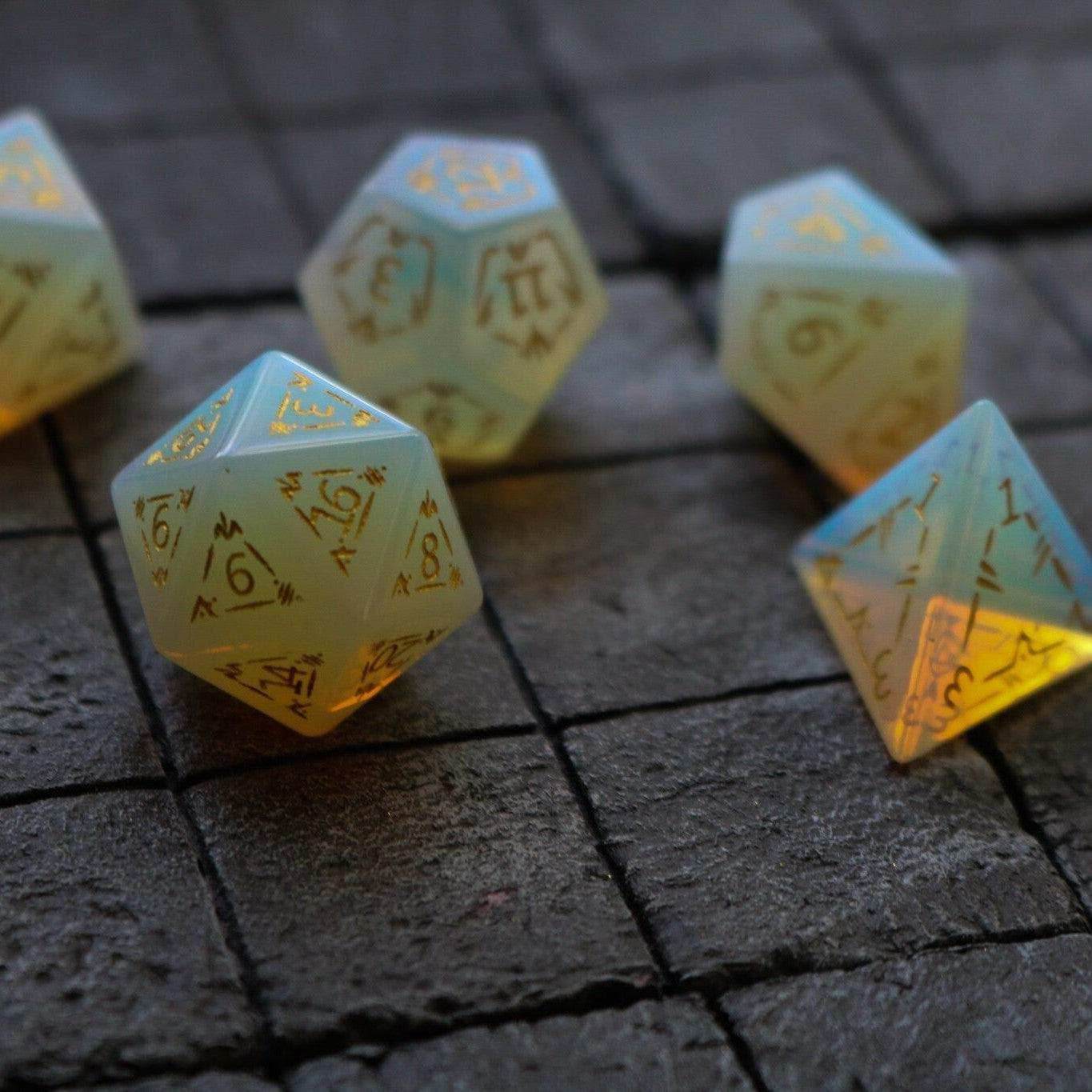 Dragon Shield Opalite Gemstone DND Dice Set - Full Set And Free Dice Box
