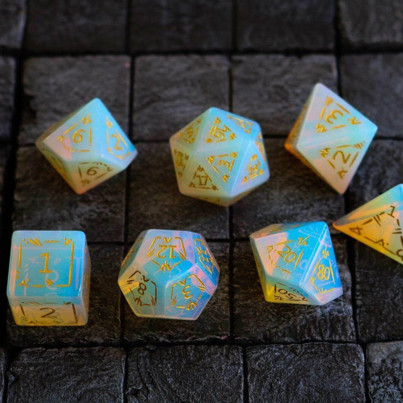 Dragon Shield Opalite Gemstone DND Dice Set - Full Set And Free Dice Box