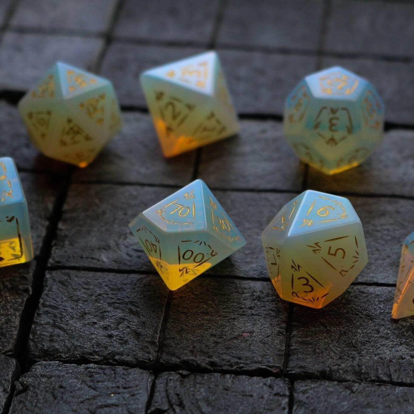 Dragon Shield Opalite Gemstone DND Dice Set - Full Set And Free Dice Box