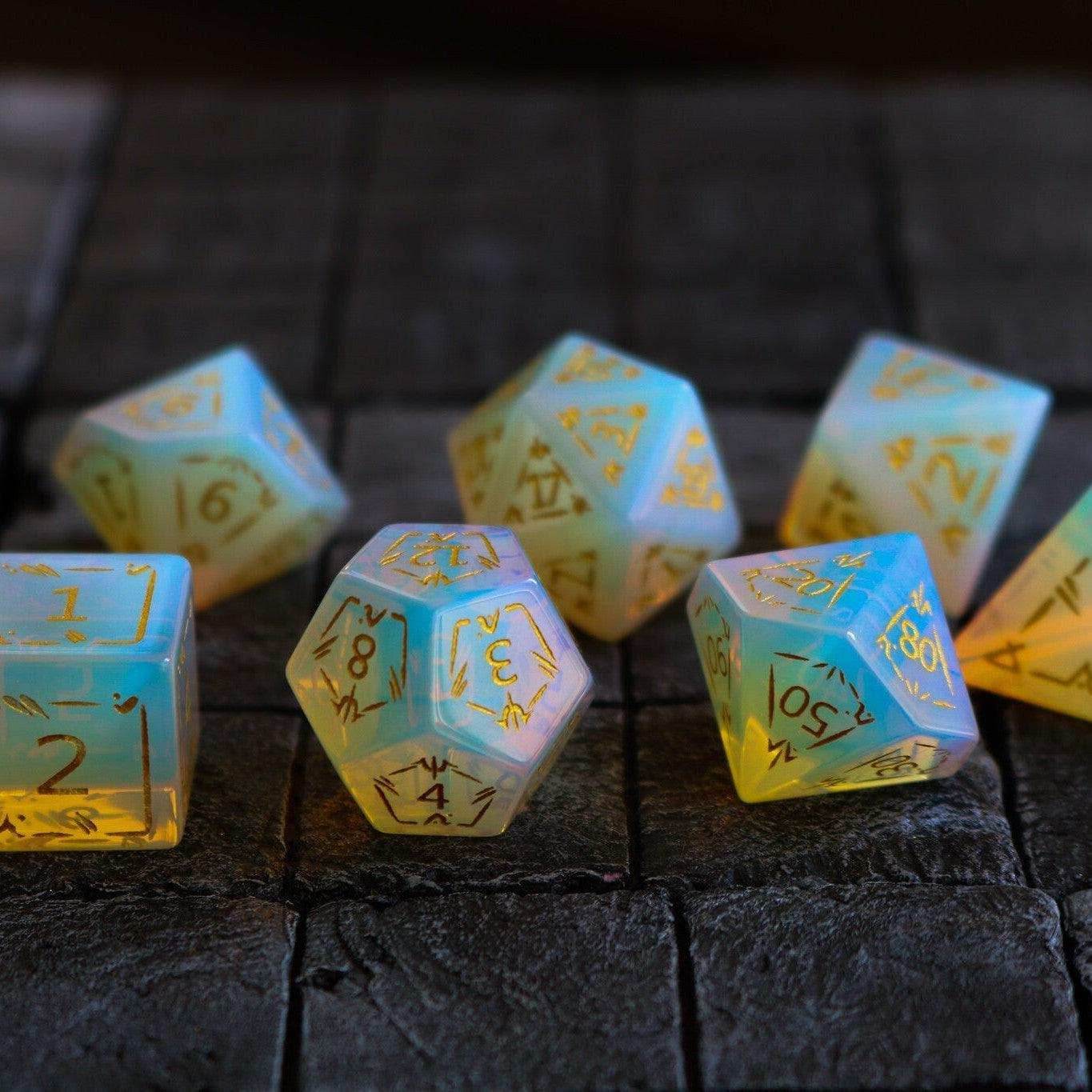 Dragon Shield Opalite Gemstone DND Dice Set - Full Set And Free Dice Box