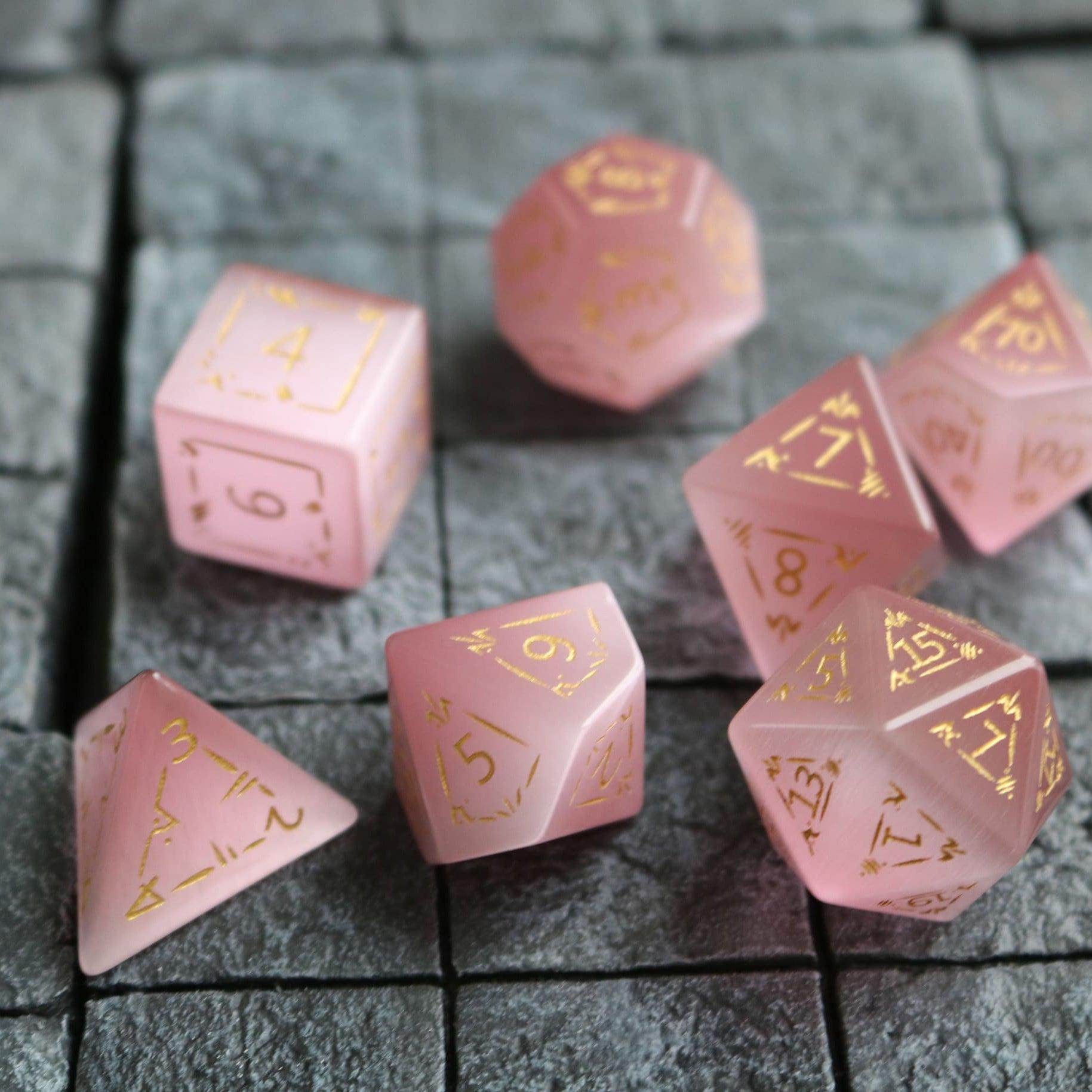 Dragon Shield Watermelon Cats Eye Stone Gemstone DND Dice Set - 