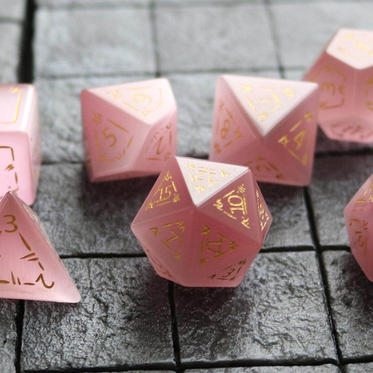 Dragon Shield Watermelon Cats Eye Stone Gemstone DND Dice Set - 