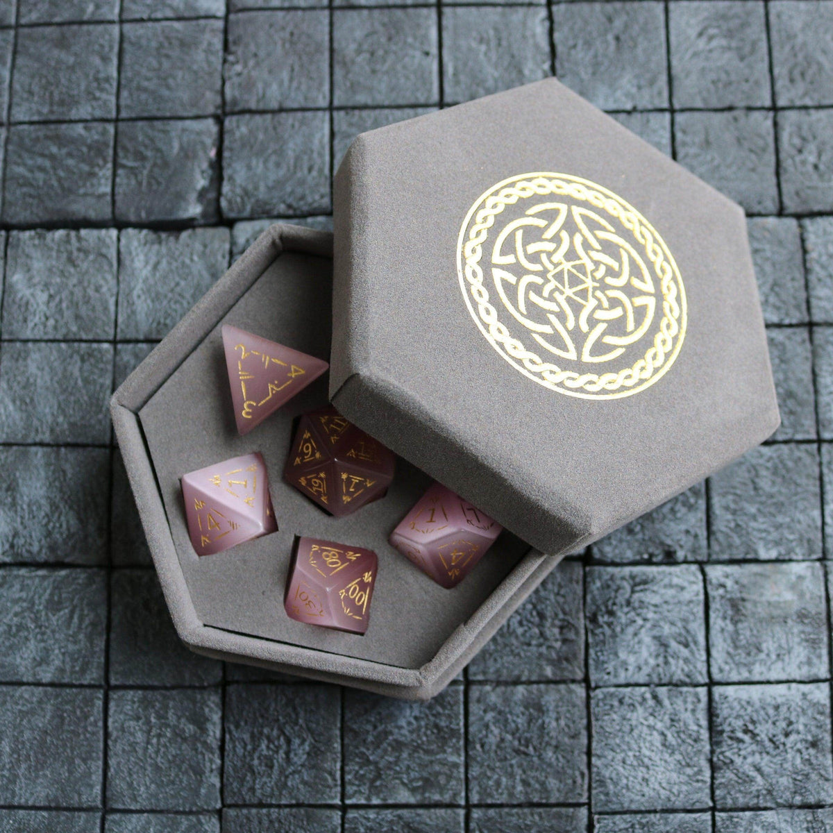 Dragon Shield Watermelon Cats Eye Stone Gemstone DND Dice Set - 