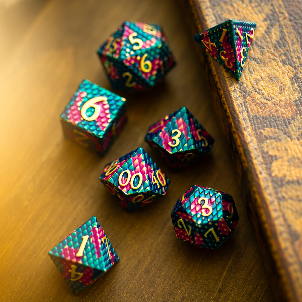 Dragon Scales Purple/Blue Metal DND Dice Set