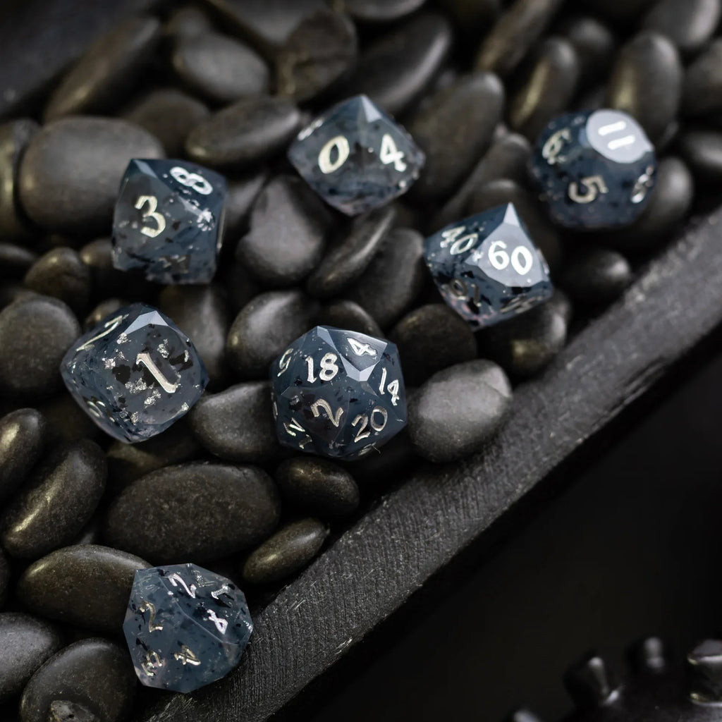 Dwarf Cut Smoky Midnight Handmade Resin DND Dice Set