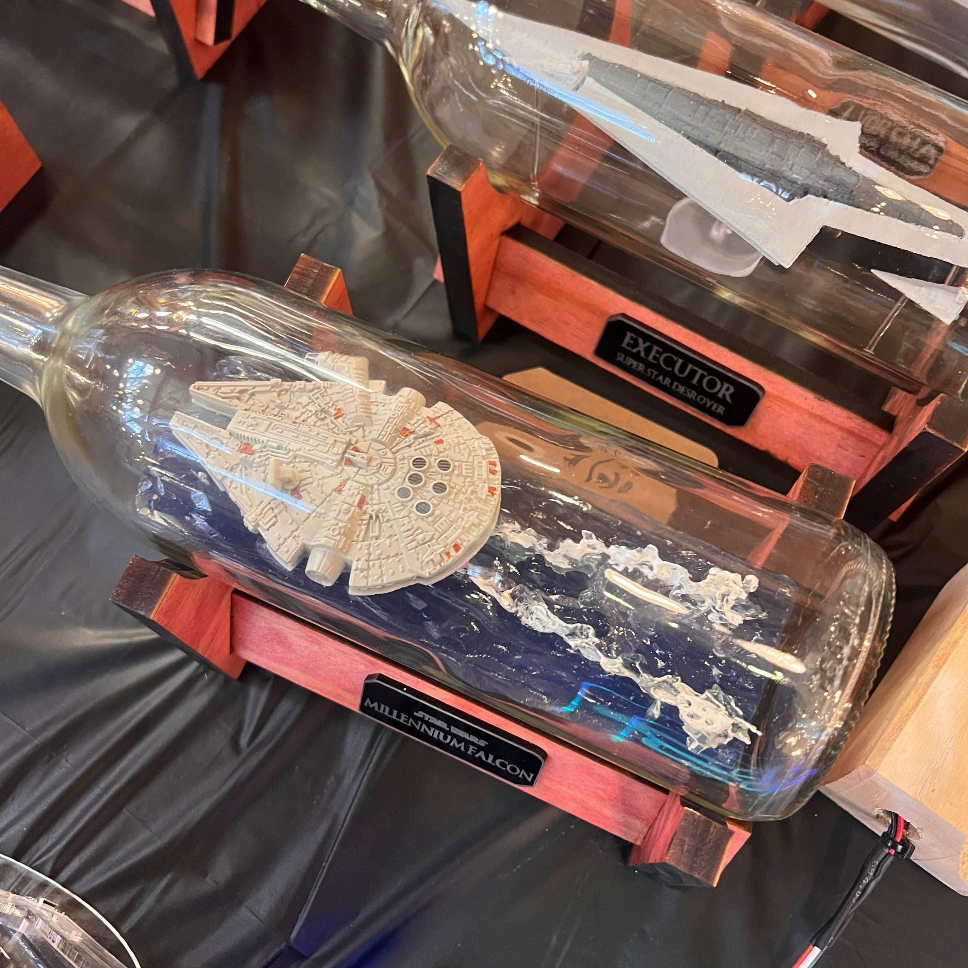 Star Wars Millennium Falcon in a Wine Bottle - With Stand