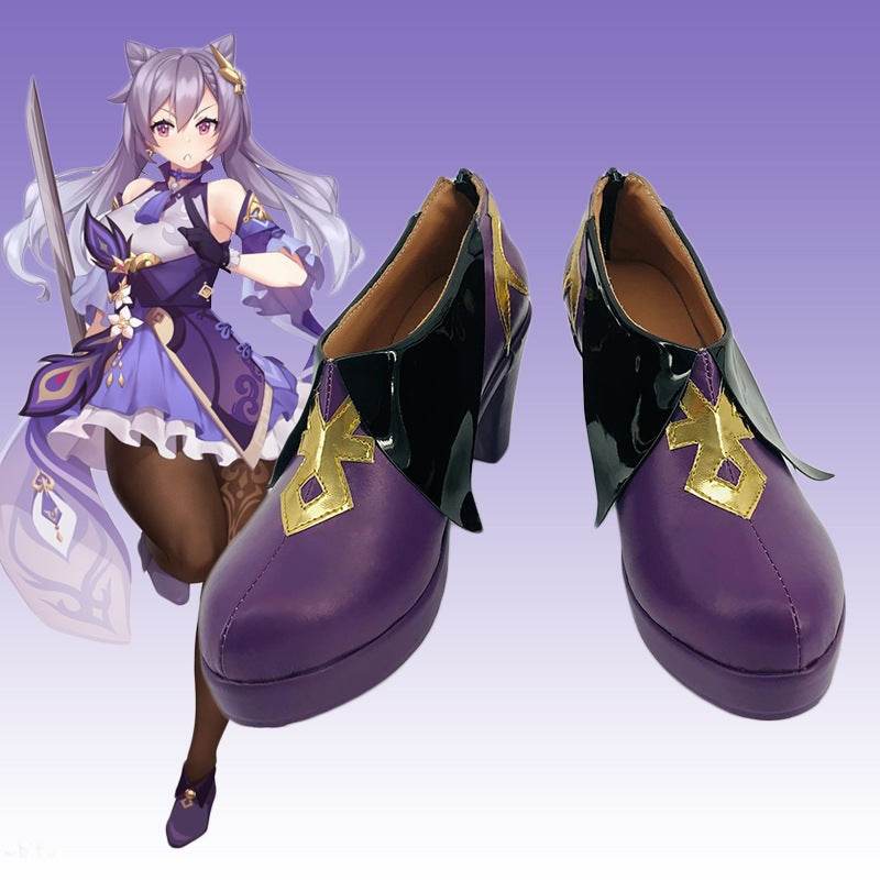 Genshin Impact cos clothing anime animation game suit Liyue seven star carved clear cosplay clothing matching shoes - Keqing shoes / 36