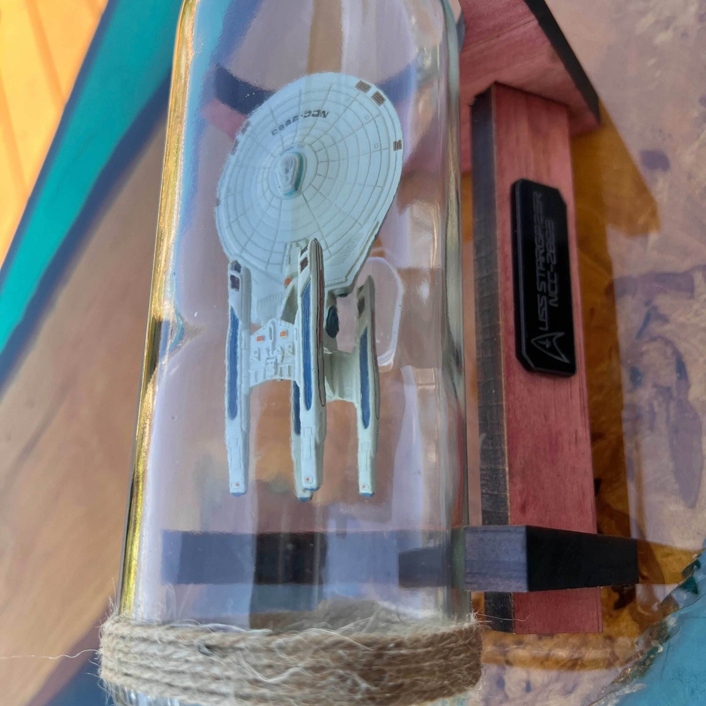Star Trek USS Stargazer NCC-2893 in a Bottle - With Stand
