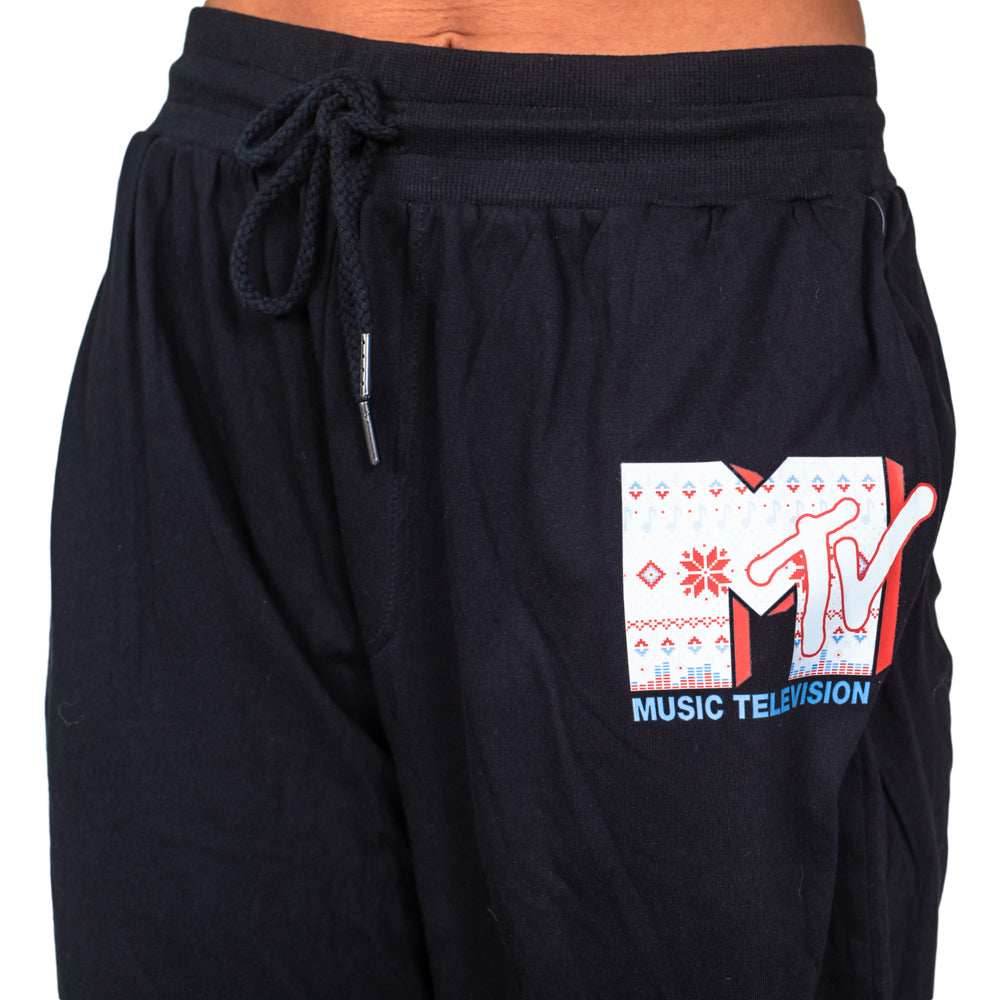 MTV Music Television Adult Unisex Everyday Cotton Jogger Pants - White Logo / S