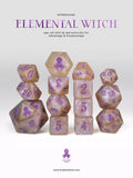 Kraken Dice 14pc Shimmer Dice Set - Elemental Witch: Purple Shimmer with Purple Ink