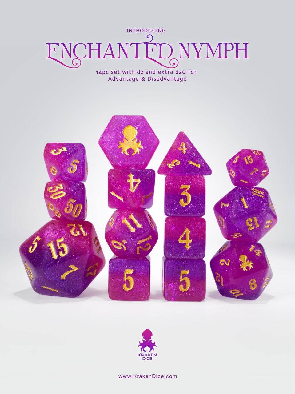Enchanted Nymph 14 pc - Limited Run - Gold Ink Dice Set - 