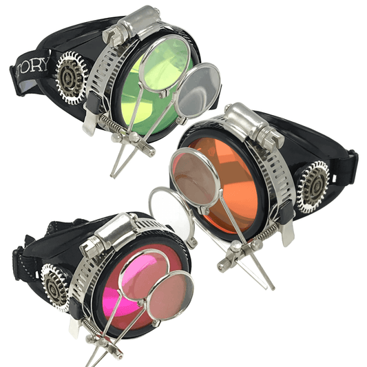 Pastel goth pirate eyepatch monocle Rave goggle with magnifying eye loupes - lime green