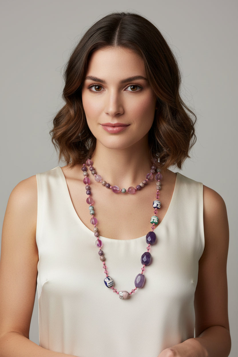 Purple Owl Long Necklace