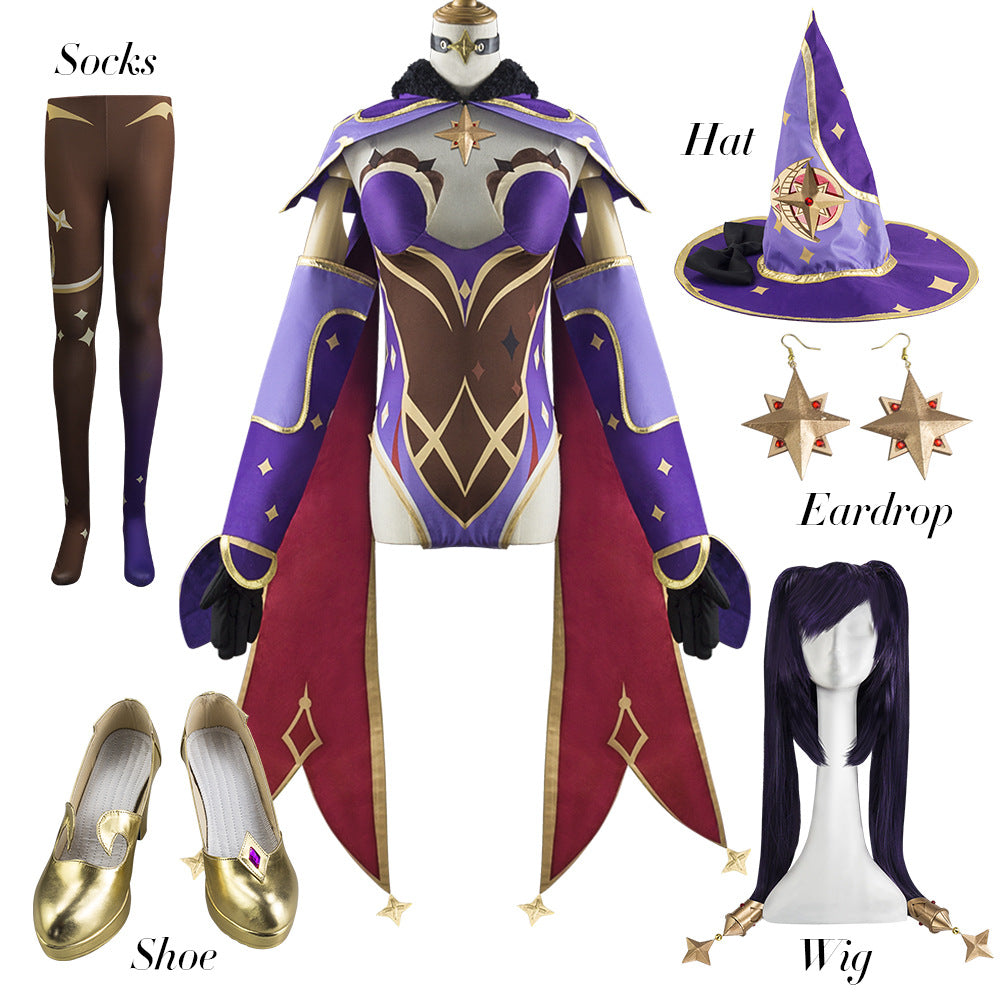 in Stock S-XL Mona Genshin Impact Cosplay Costume Wig Hat Anime Sexy Jumpsuit Halloween Carnival Party Outfits for Women