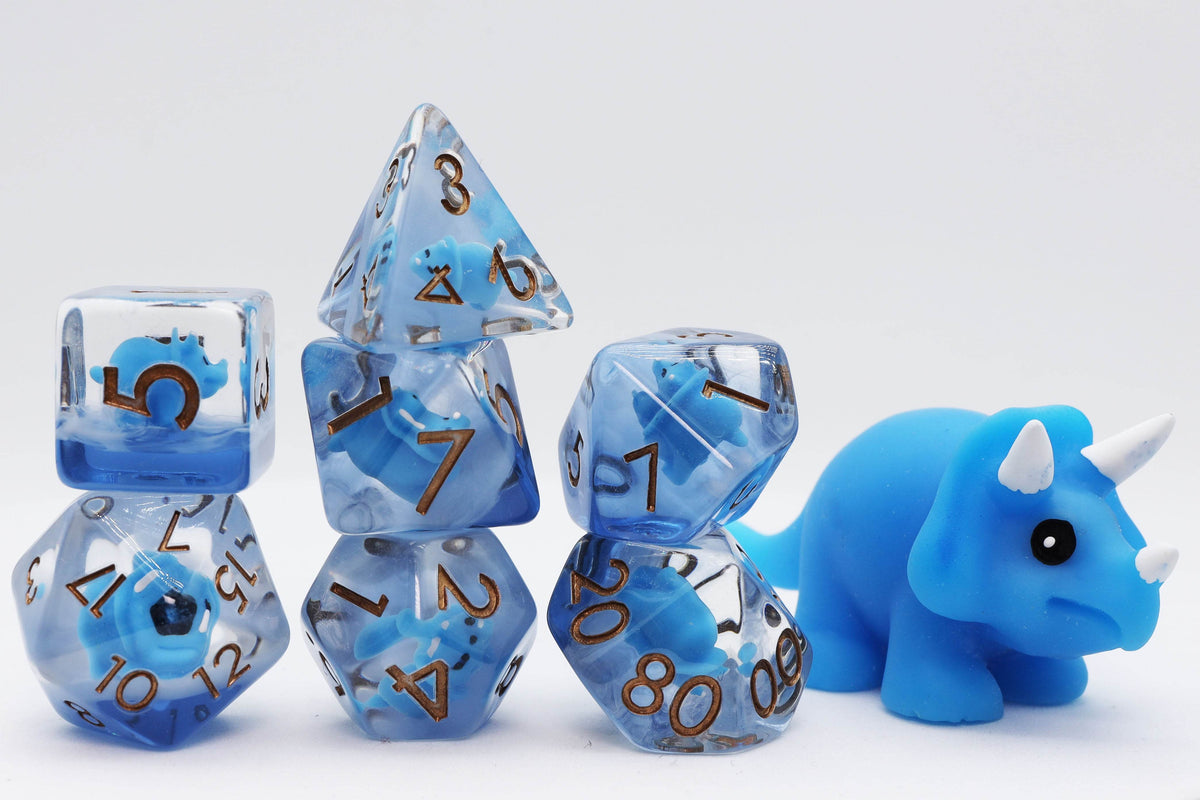Blue Triceratops RPG Dice Set - 