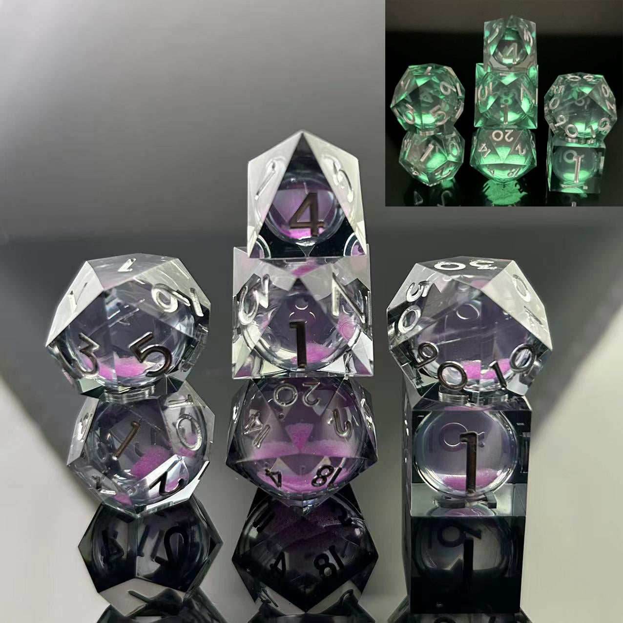 Sharp-Edged Glow in the Dark Liquid Core Dice - Violet Glimmer