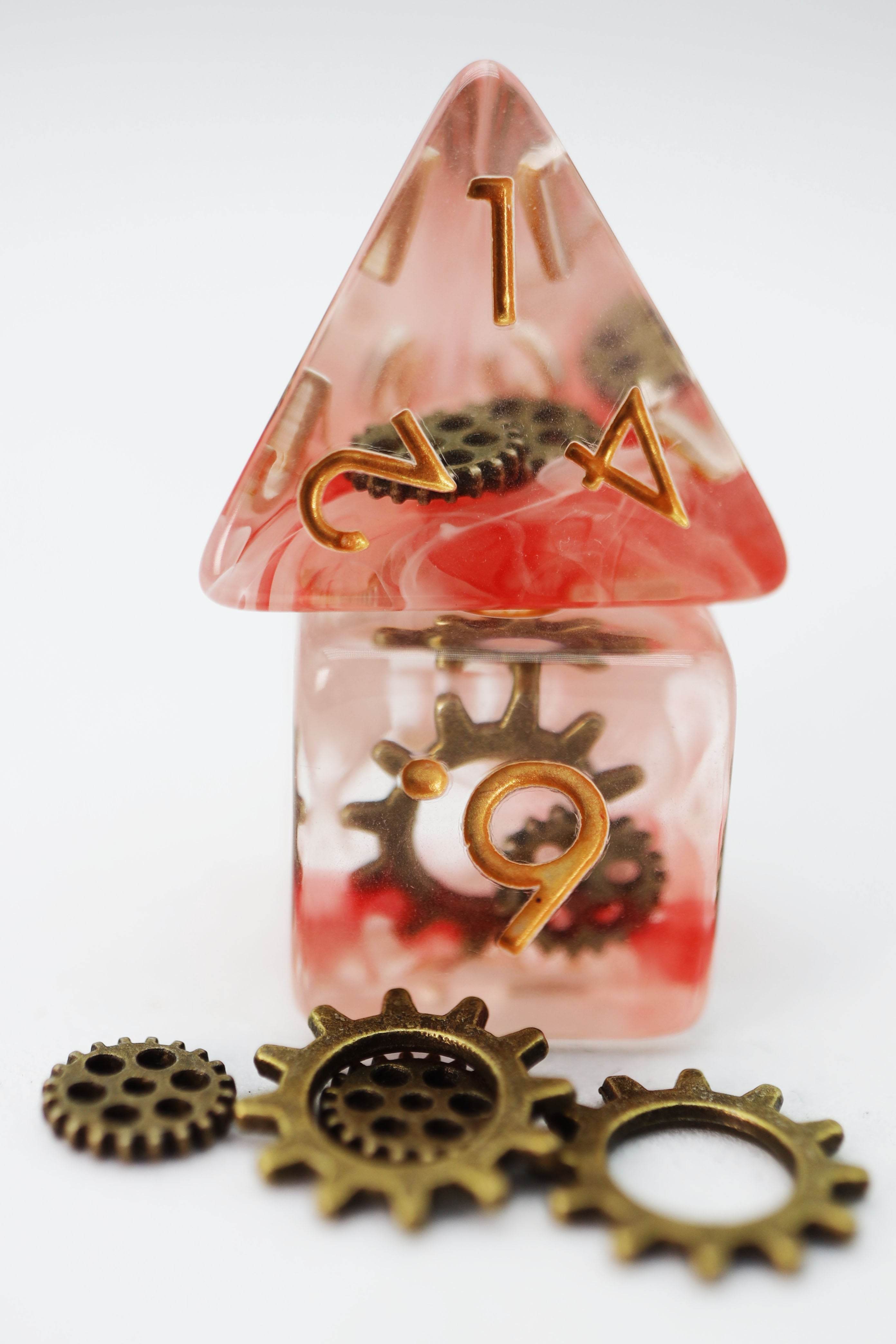 Red Swirl Ancient Gear RPG Dice Set - 
