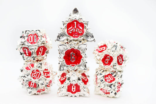Floral Starburst: Icy Amaryllis - Metal RPG Dice Set - 