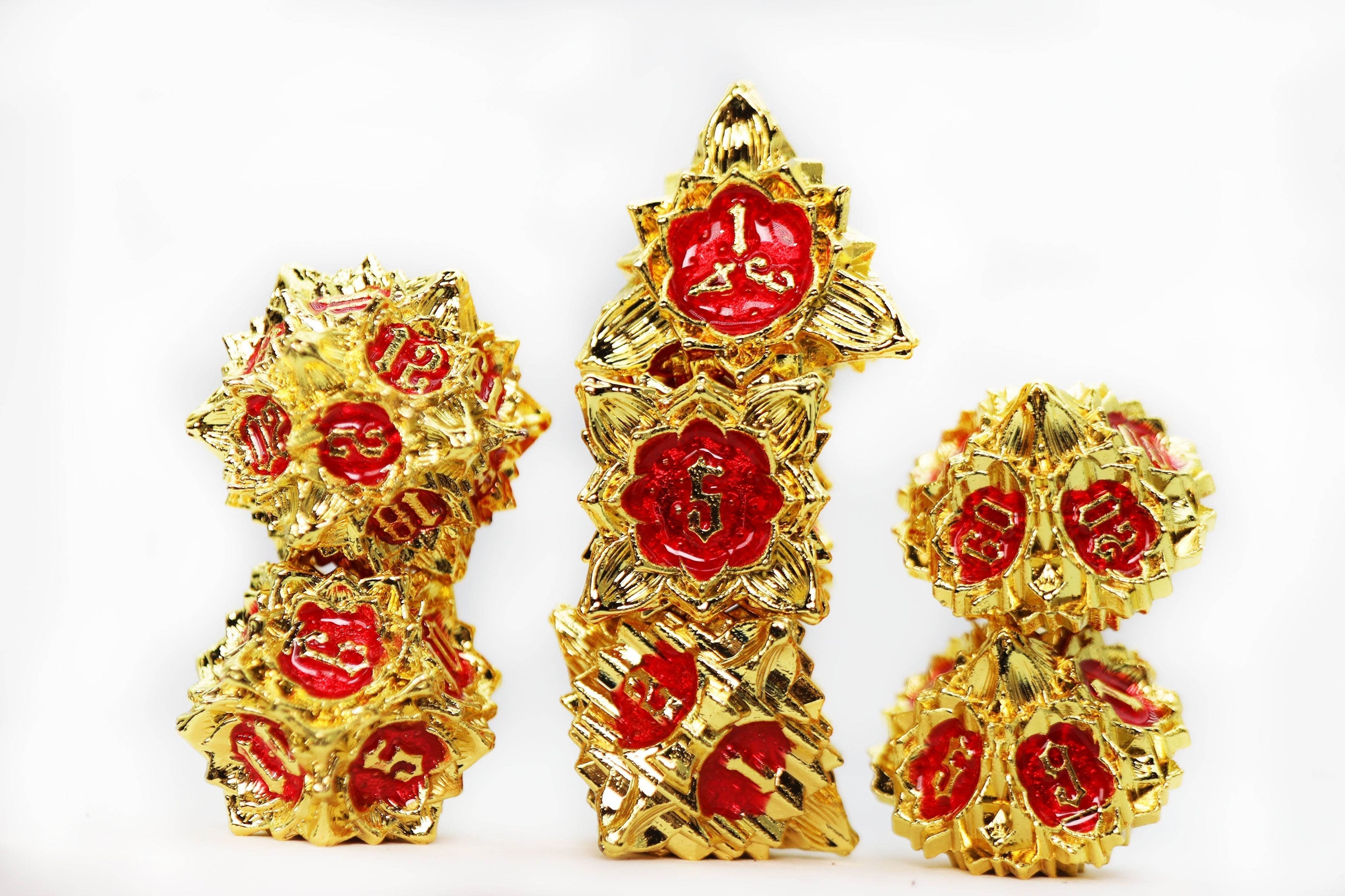 Floral Starburst: Ruby Rose - Metal RPG Dice Set - 