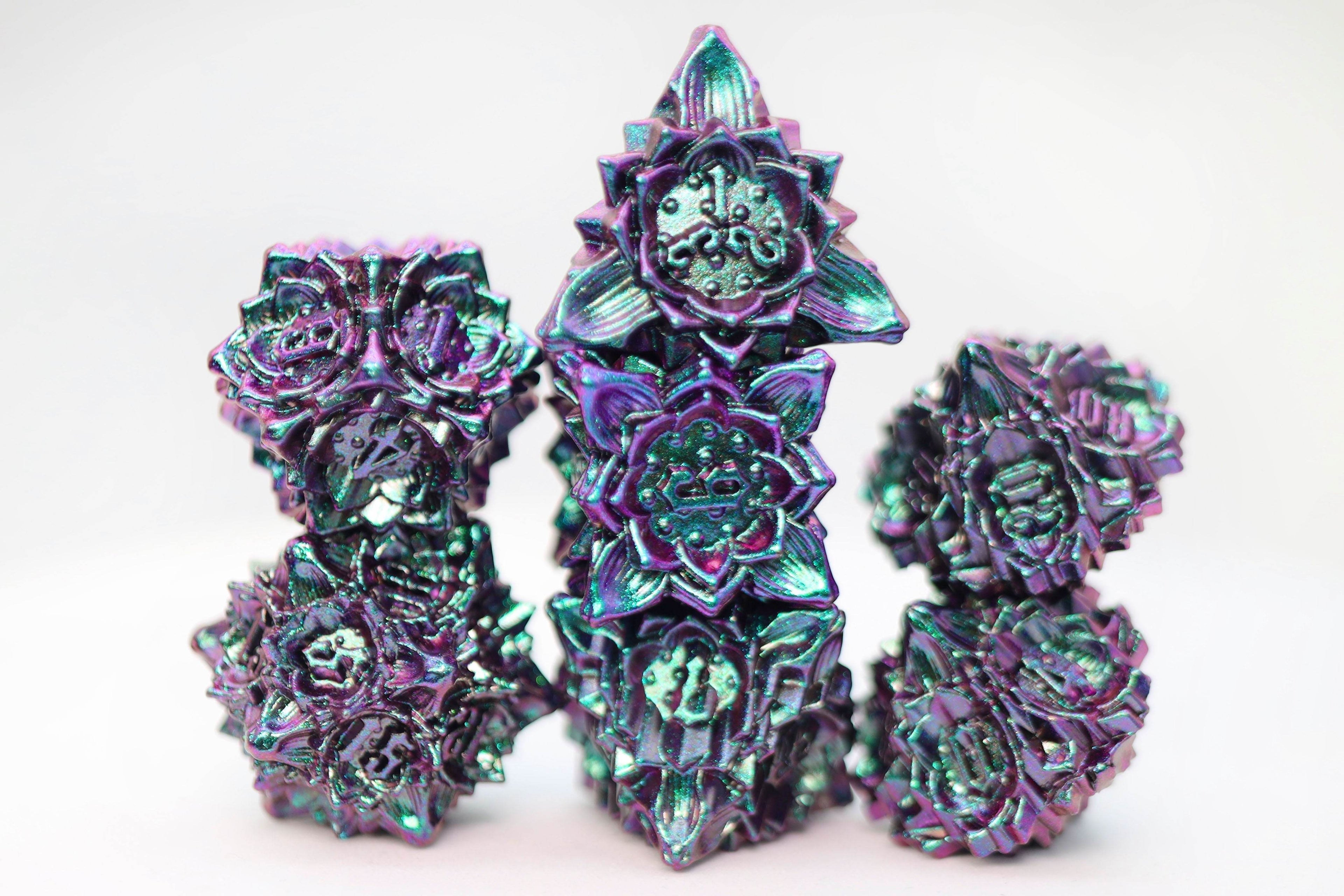 Floral Starburst: Mystic Marigold - Metal RPG Dice Set - 