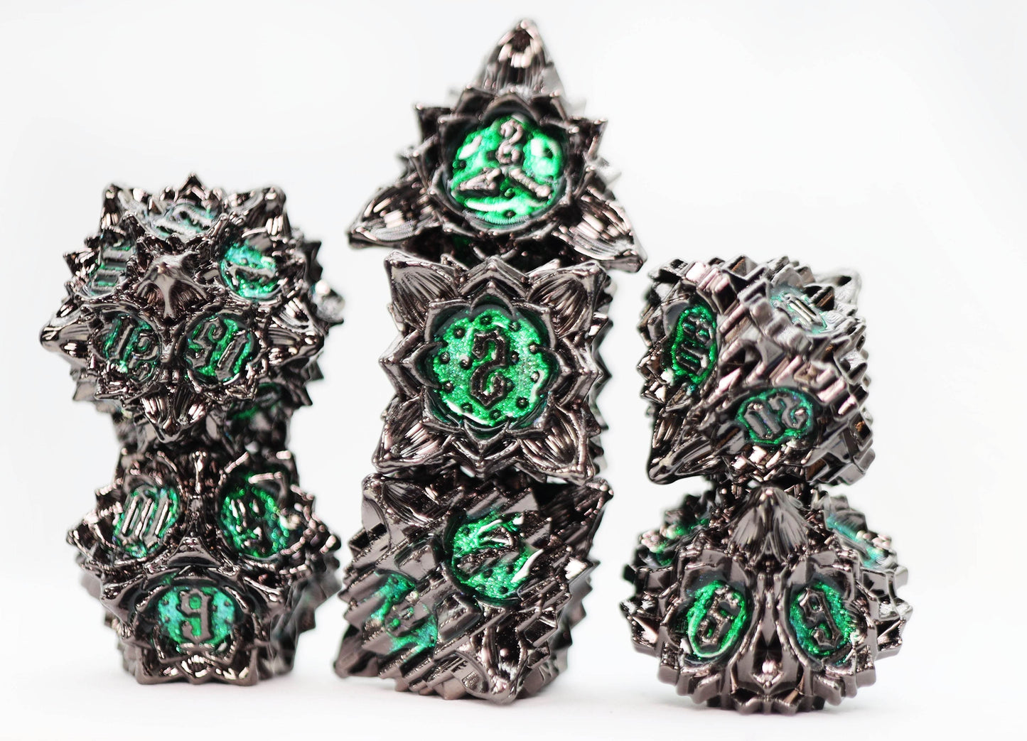 Floral Starburst: Midnight Forest - Metal RPG Dice Set - 