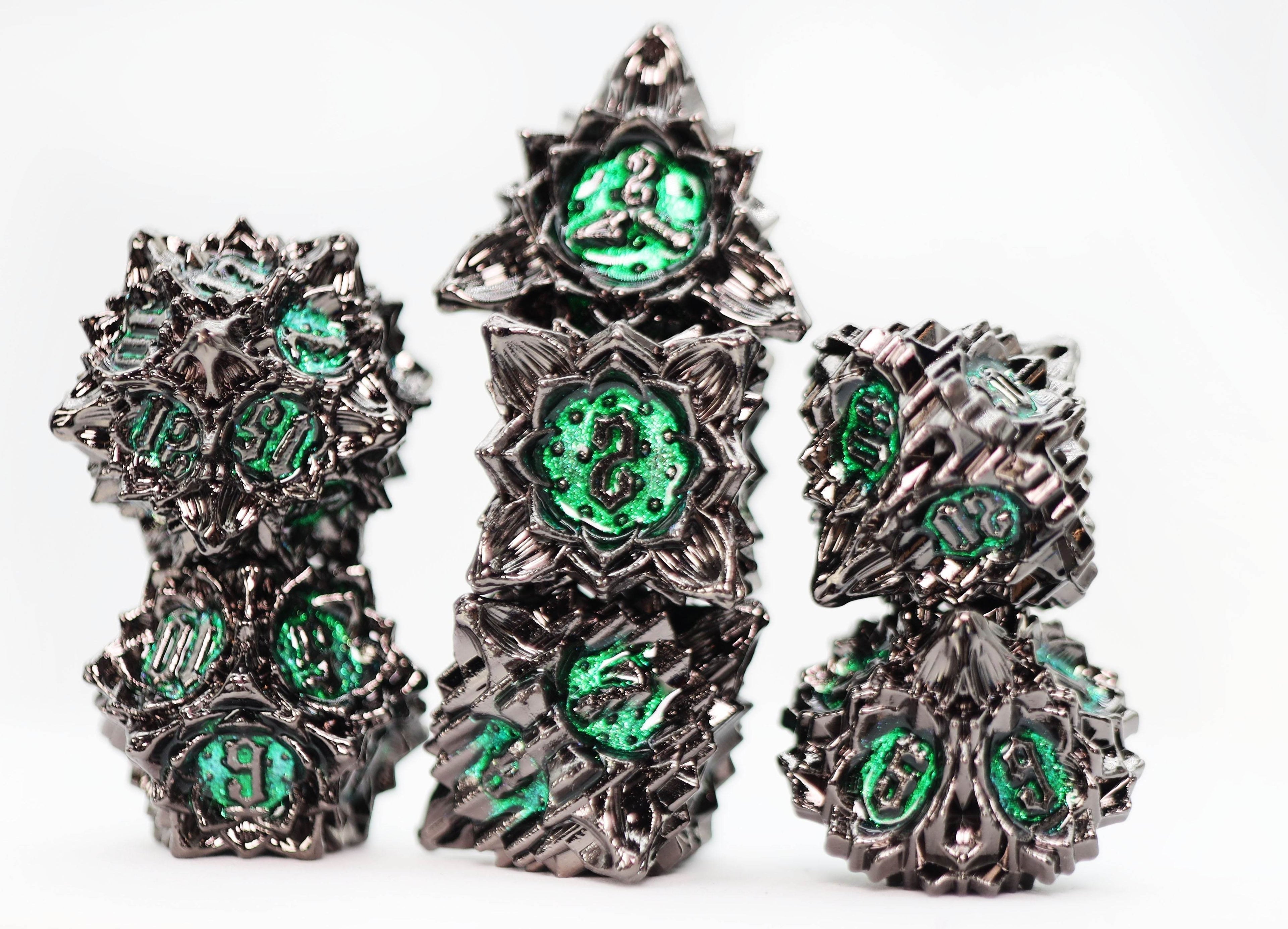 Floral Starburst: Midnight Forest - Metal RPG Dice Set - 