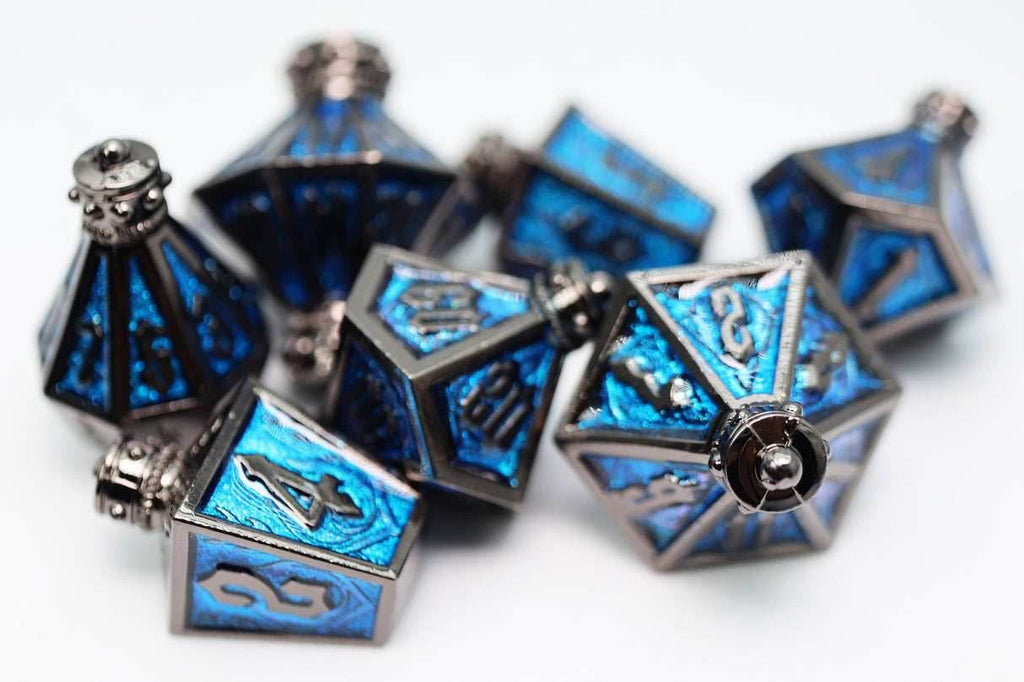 Moonlit Lantern: Midnight Frostfire - Metal RPG Dice Set - 