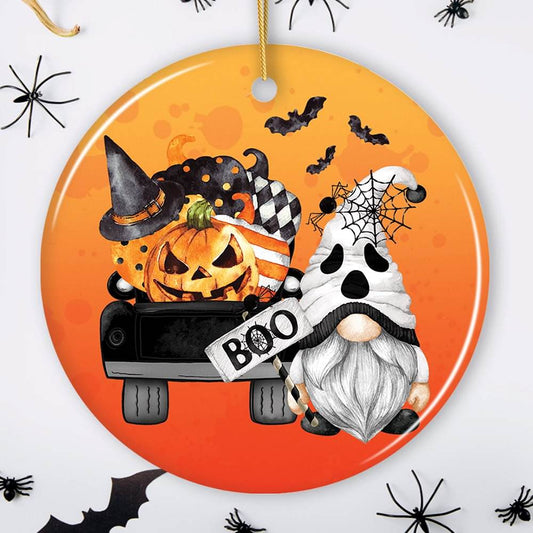Boo! Halloween Ghost Gnome Ornament - Circle