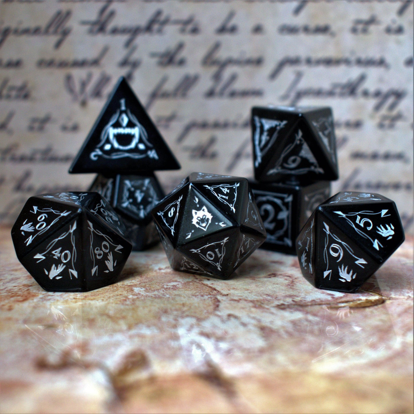 Fangs of Winter Obsidian Stone Dice Set 'PRE-ORDER | SPRING EVENT DEAL' - 