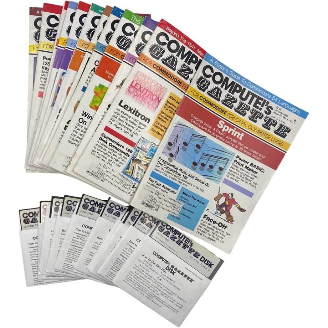 Compute's Gazette 1986 Back Issue(s) C64 C128 VIC-20 Commodore 64 Magazine - 12 Issues (January 1986 - December 1986)