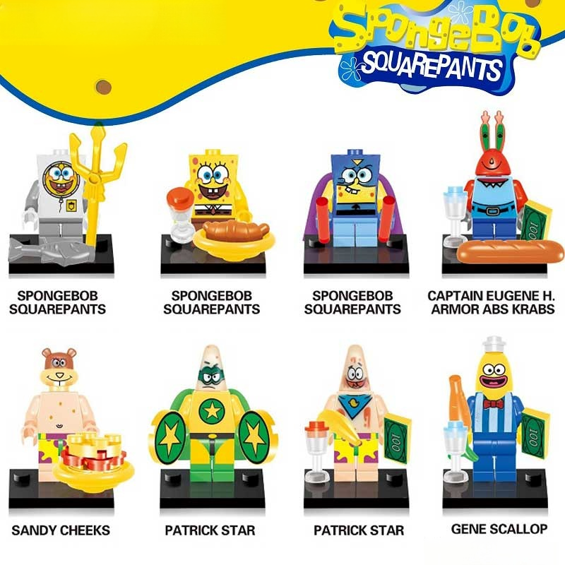 Sponge Bob Square Pants set of 8 Lego Minifigures Custom Toys
