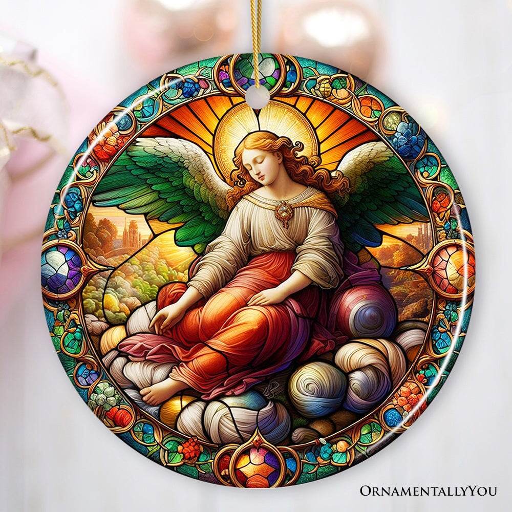 Beautiful Angel Medieval Stained Glass Themed Painting Christmas Ornament, Renaissance Italy Gift and Tree Decor - Circle