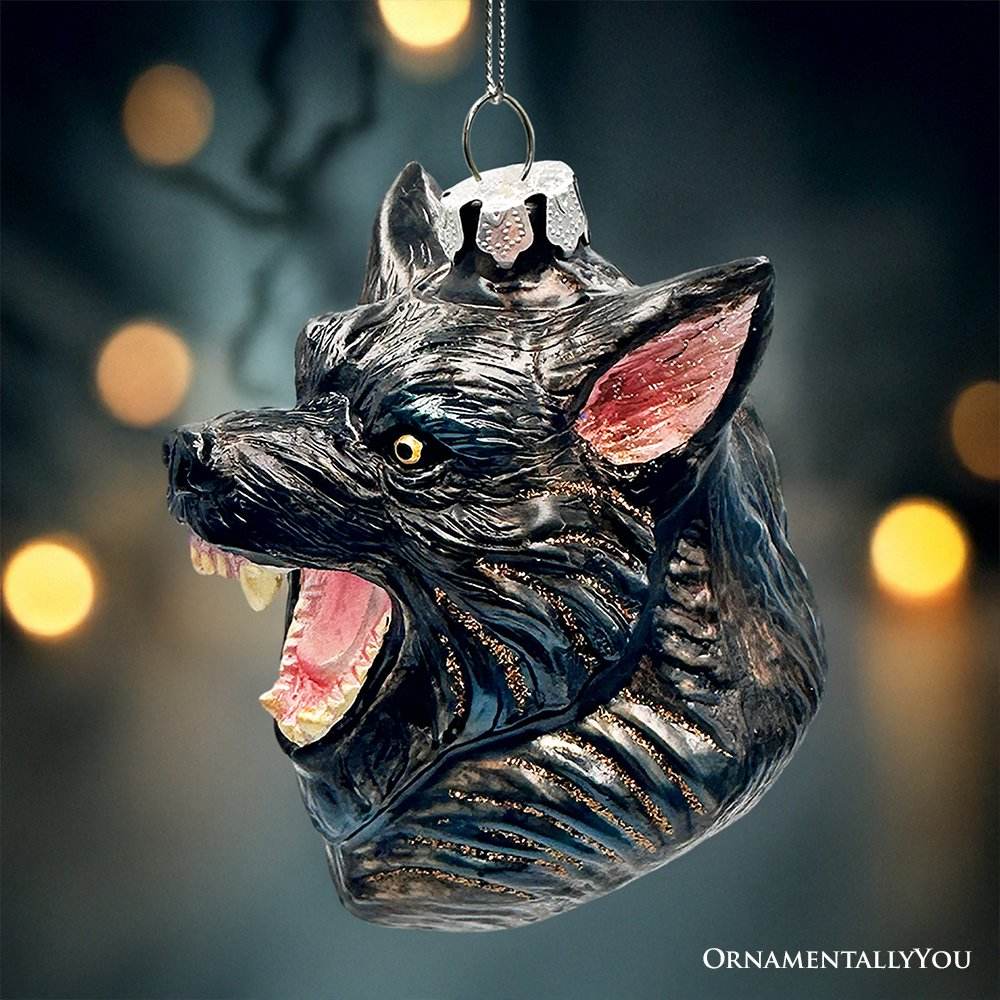 Classic Werewolf Horror Theme Glass Ornament, Vintage Halloween Tree Decoration - 
