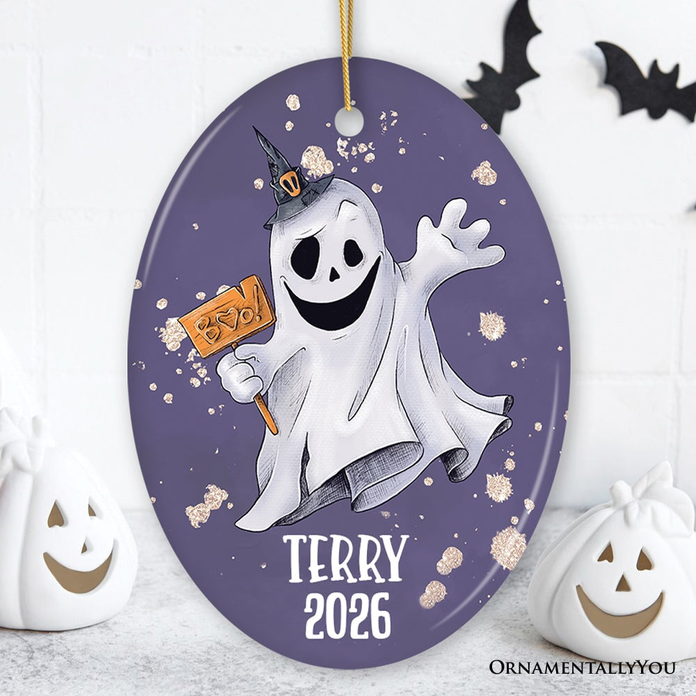 Customized Spooky Ghost Phantom Playful Halloween Ornament