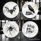 Gothic Elegance Set of 4 Plates with Real Gold Trim, Halloween Tableware Collection for Salad, Dessert, Appetizer, and Side Plates - 