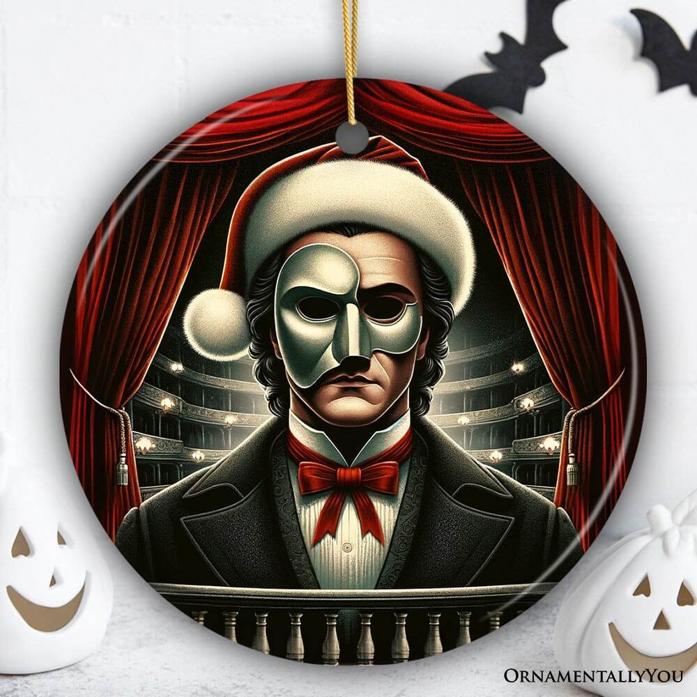 Phantom of the Opera Ceramic Ornament, Menacing Holiday Gift for Halloween Tree - Circle