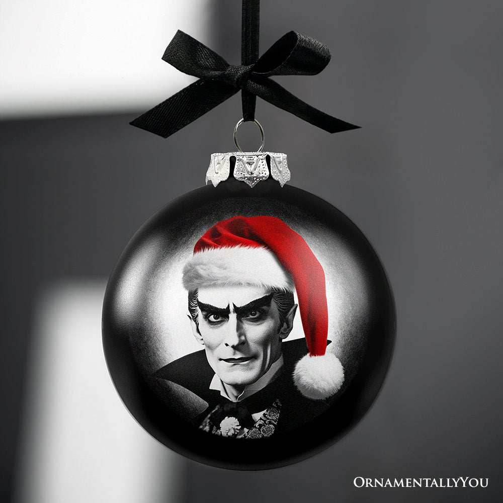 Dracula Spooky Christmas Portrait Glass Ornament, Black Horror Halloween Tree Decoration - 
