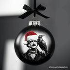 Edgar Allan Poe Spooky Christmas Portrait Glass Ornament, Black Horror Halloween Tree Decoration - 