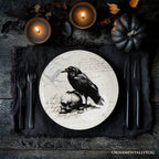 Gothic Elegance Set of 4 Plates with Real Gold Trim, Halloween Tableware Collection for Salad, Dessert, Appetizer, and Side Plates - 