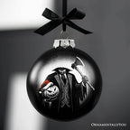 Headless Horseman Spooky Portrait Glass Christmas Ornament, Black Horror Halloween Tree Decoration - 