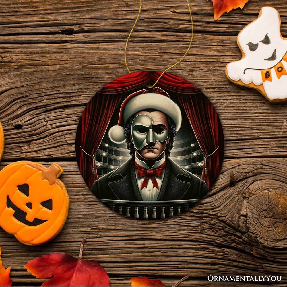 Phantom of the Opera Ceramic Ornament, Menacing Holiday Gift for Halloween Tree - Circle