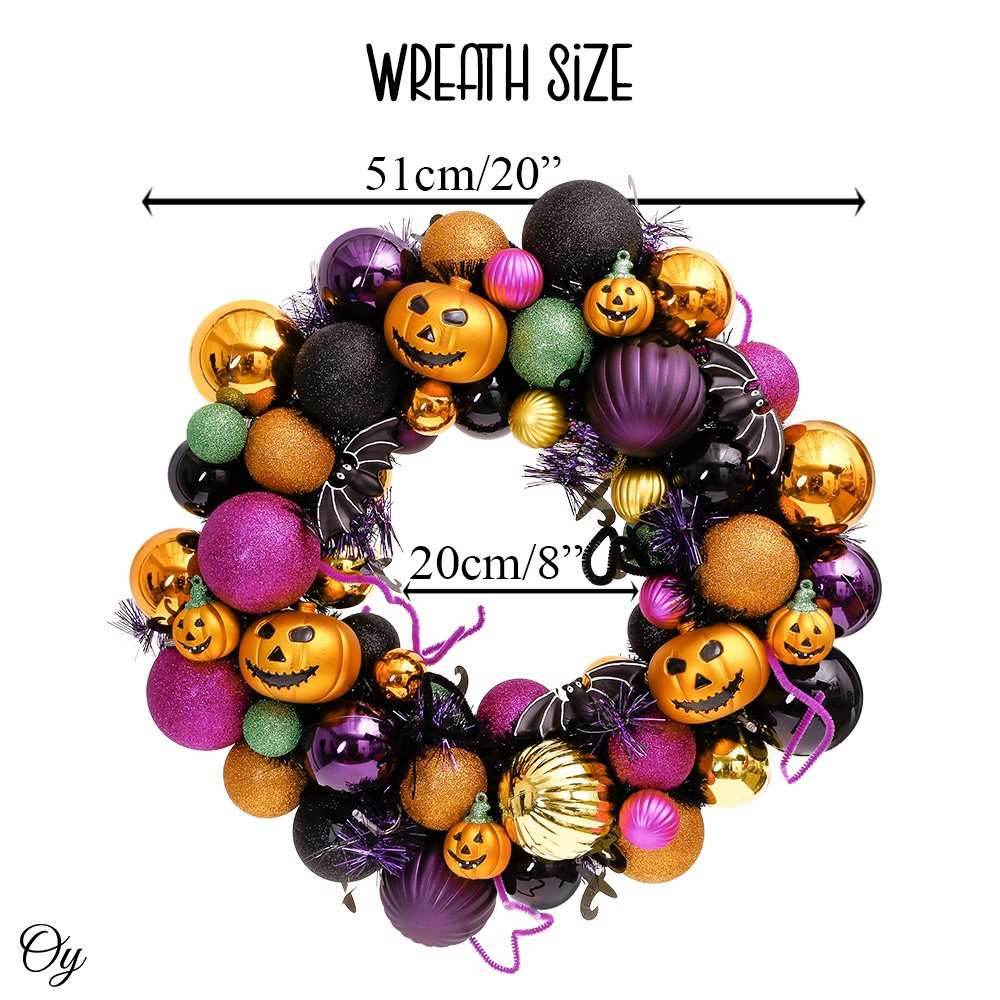 Spooktacular Halloween Ornament Bauble Wreath, Spooky Door or Home Decoration with Pumpkins, Bats, Spiders - 