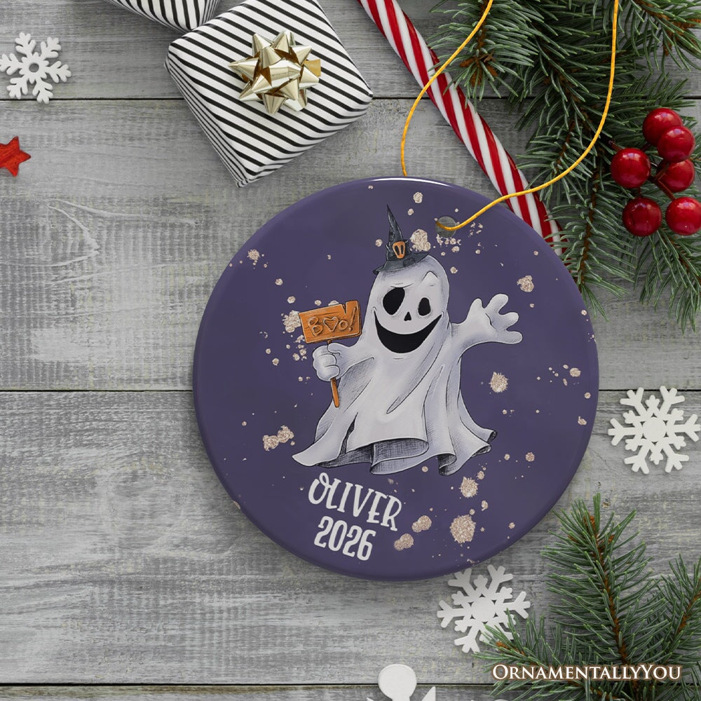 Customized Spooky Ghost Phantom Playful Halloween Ornament