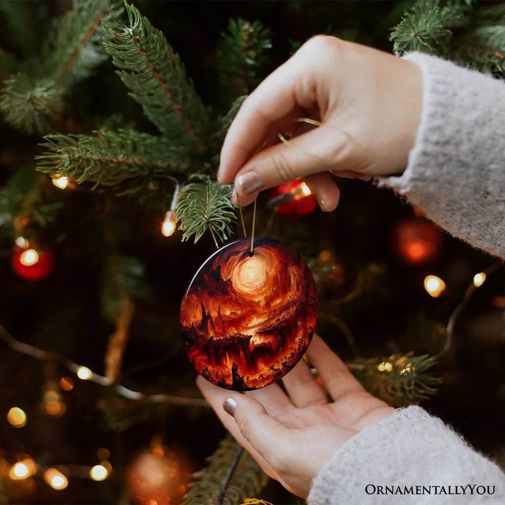 Fiery Hellscape Dante's Inferno Ceramic Ornament, Painting Halloween Gift And Decor - Circle