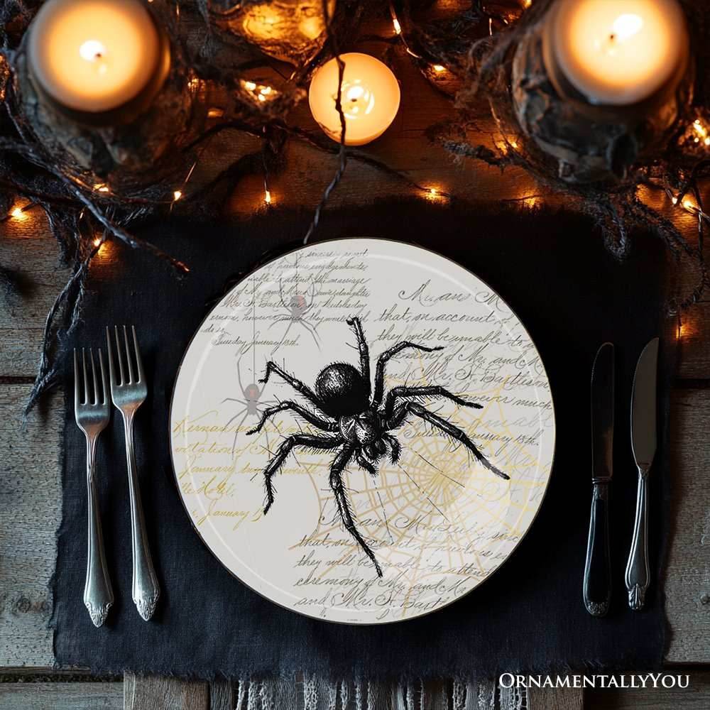 Gothic Elegance Set of 4 Plates with Real Gold Trim, Halloween Tableware Collection for Salad, Dessert, Appetizer, and Side Plates - 