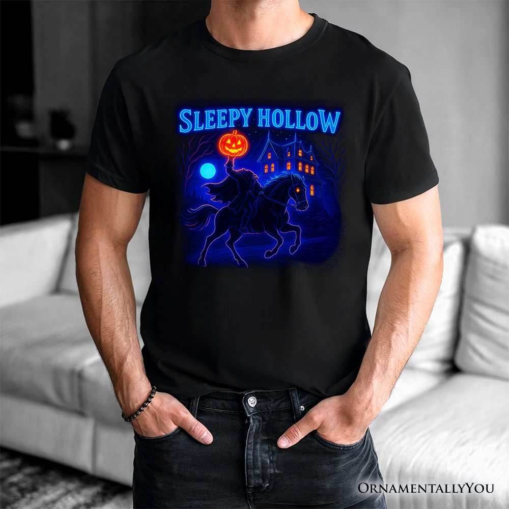 Sleepy Hollow Headless Horseman T-Shirt, Neon Retro Halloween Tee for Spooky Season - Black / XS