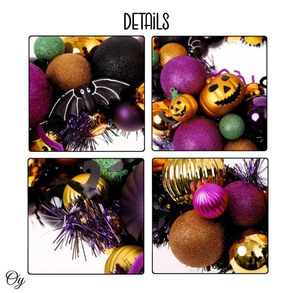 Spooktacular Halloween Ornament Bauble Wreath, Spooky Door or Home Decoration with Pumpkins, Bats, Spiders - 
