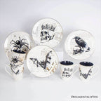 Gothic Elegance Set of 4 Plates with Real Gold Trim, Halloween Tableware Collection for Salad, Dessert, Appetizer, and Side Plates - 