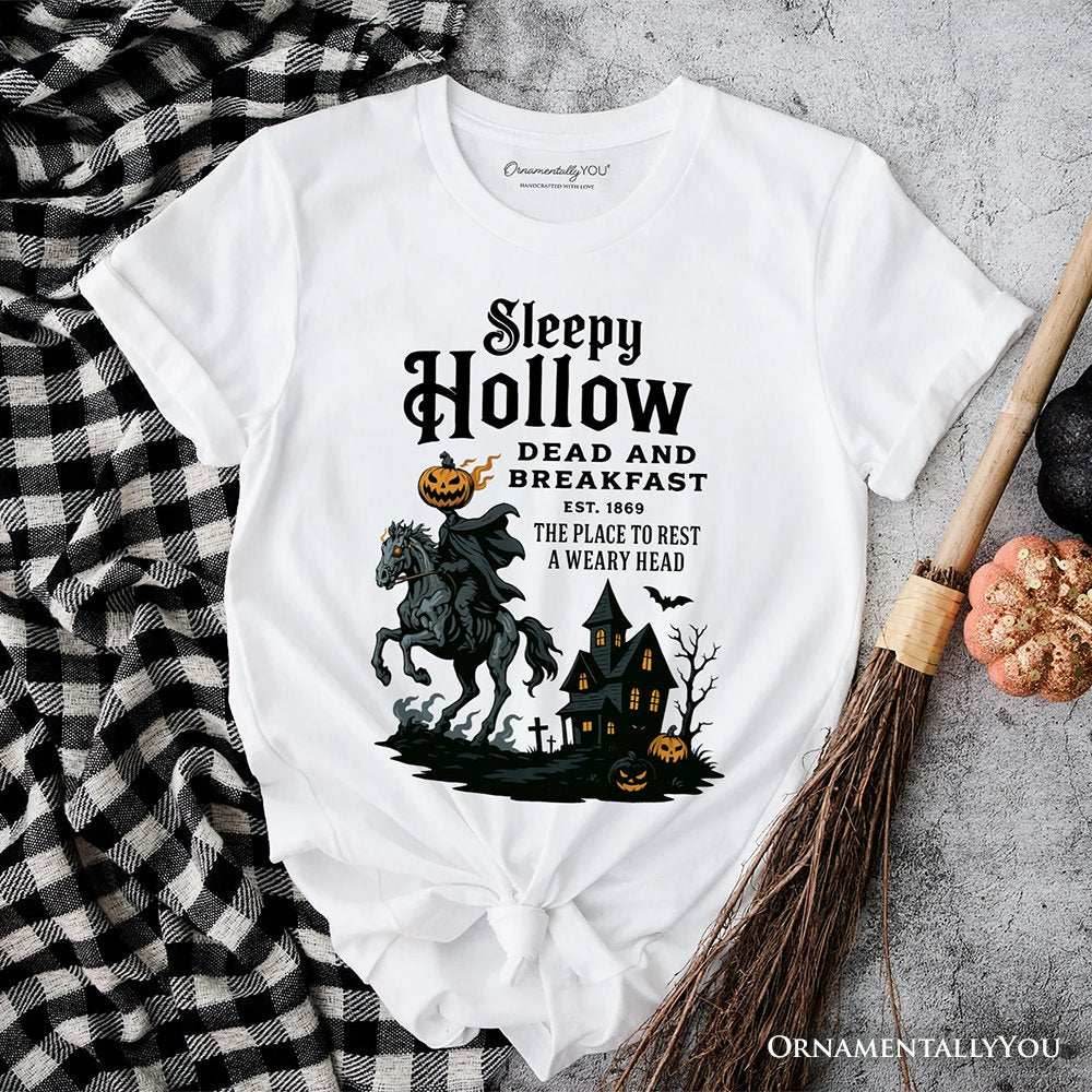 Headless Horseman Sleepy Hollow Halloween T-Shirt, Dead and Breakfast Retro Tee - White / XS